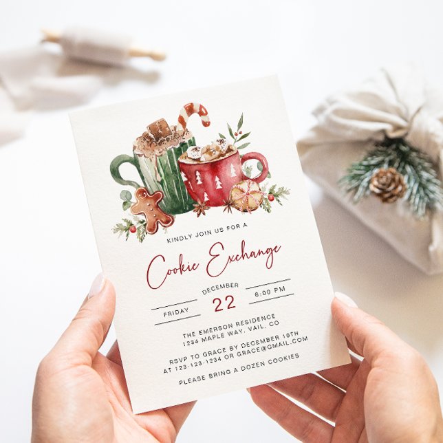 Invitación de intercambio de galletas navideñas (Cookie Exchange Christmas Invitation | Watercolor Cookies & Cocoa Holiday Party by Painted Paperie
)