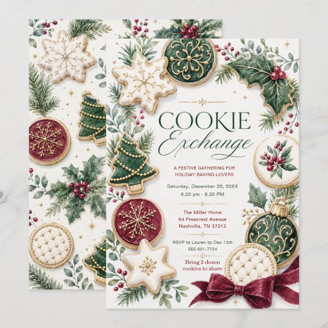 Invitación de intercambio de galletas navideñas (Anverso / Reverso)
