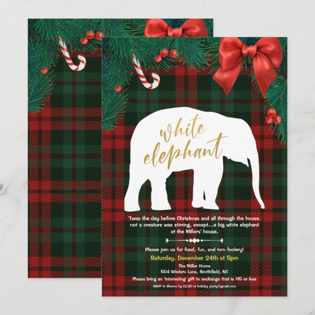 Invitación de intercambio de regalos de elefante b (Anverso / Reverso)