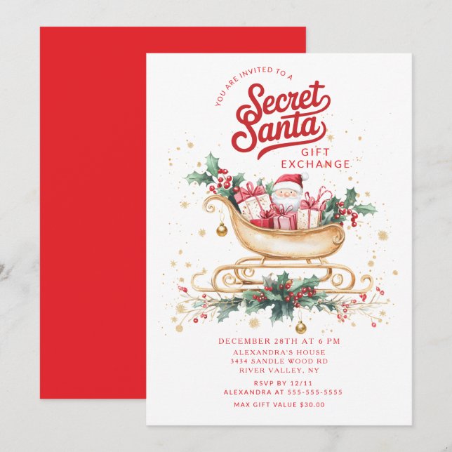 Invitación de Intercambio de Regalos de Santa Secr (Anverso / Reverso)