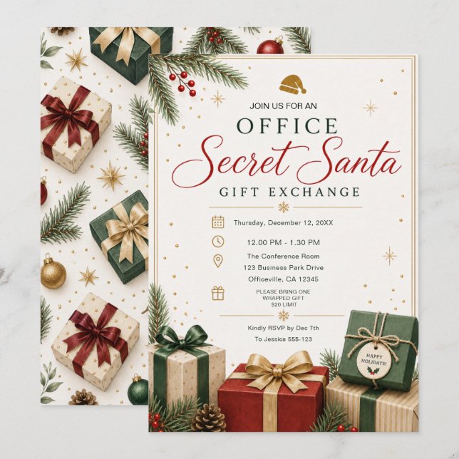 Invitación de Intercambio de Regalos de Secret San (Anverso / Reverso)