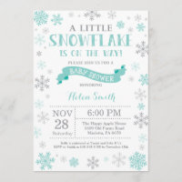 Invitación de invierno a Baby Shower Aqua Snowflak