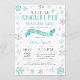 Invitación de invierno a Baby Shower Aqua Snowflak