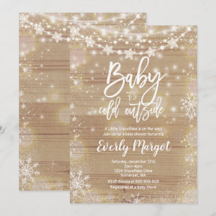Invitación de invierno a Baby Shower blanco rústic