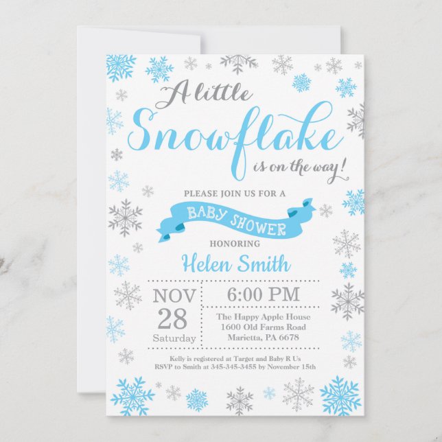 Invitación de invierno a Baby Shower Copo de nieve (Anverso)