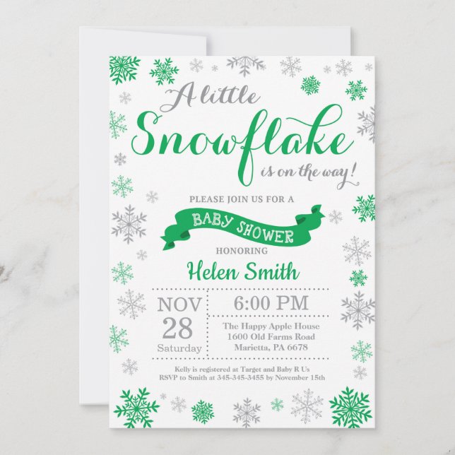 Invitación de invierno a Baby Shower copo de nieve (Anverso)