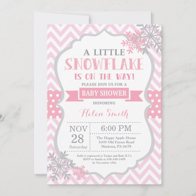 Invitación de invierno a Baby Shower copo de nieve (Anverso)
