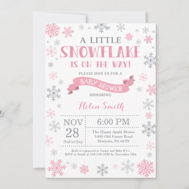 Invitación de invierno a Baby Shower copo de nieve (Anverso)