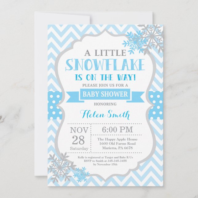 Invitación de invierno a Baby Shower Copo de nieve (Anverso)
