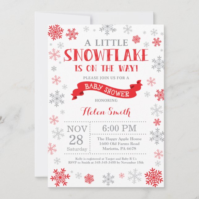 Invitación de invierno a Baby Shower copo de nieve (Anverso)