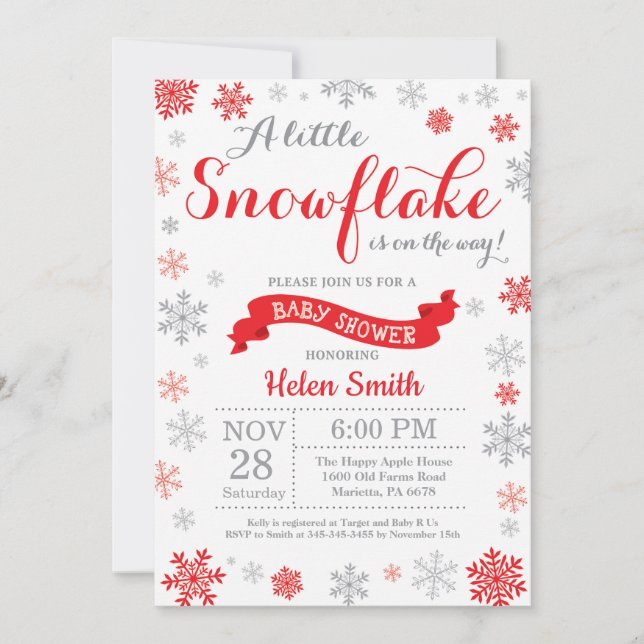Invitación de invierno a Baby Shower copo de nieve (Anverso)