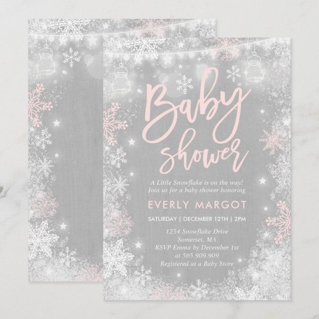 Invitación de invierno a Baby Shower ducha de invi (Anverso / Reverso)