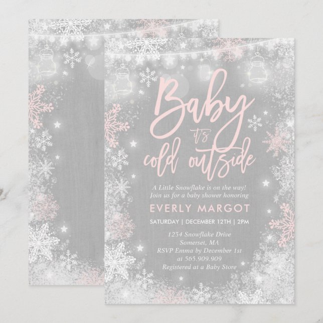 Invitación de invierno a Baby Shower ducha de invi (Anverso / Reverso)