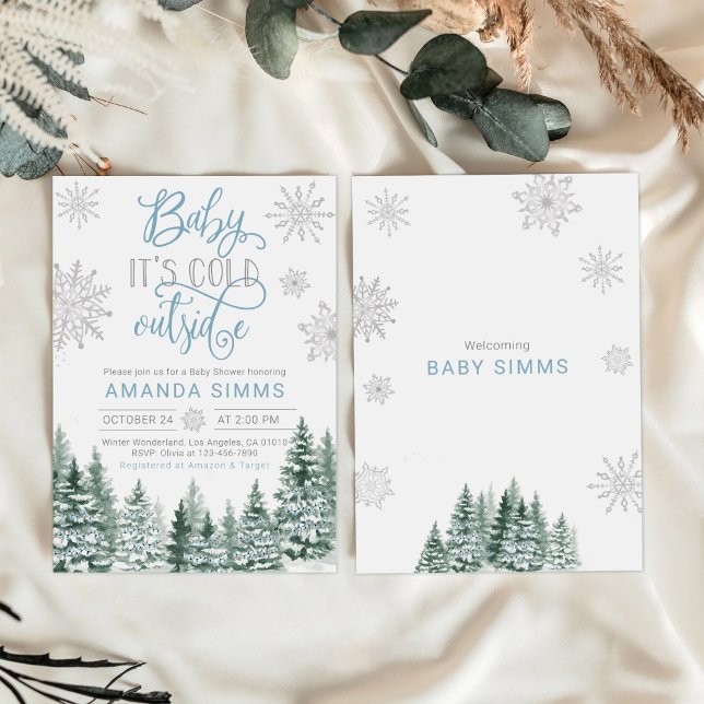 Invitación de invierno a Baby Shower hace frío afu (Winter Baby Shower Invitation It's Cold Outside)