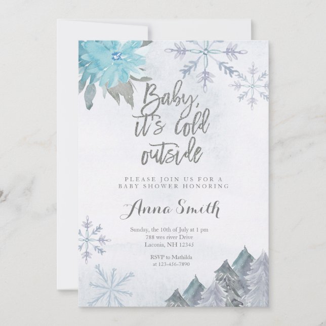 Invitación de invierno a Baby Shower Snowflakes (Anverso)