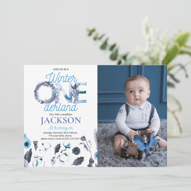 Invitación de invierno a cumpleaños de Onederland  (Anverso de pie)