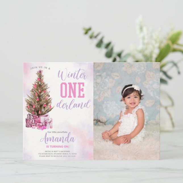 Invitación de invierno a cumpleaños de Onederland  (Anverso de pie)