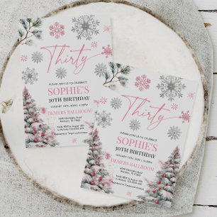 Invitación de invierno a los 30 años, rosa y plate