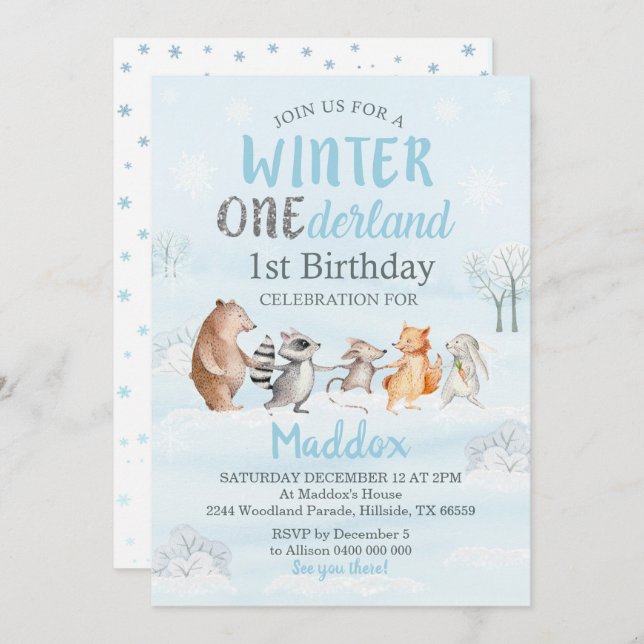 Invitación de invierno a los primeros cumpleaños d (Anverso / Reverso)