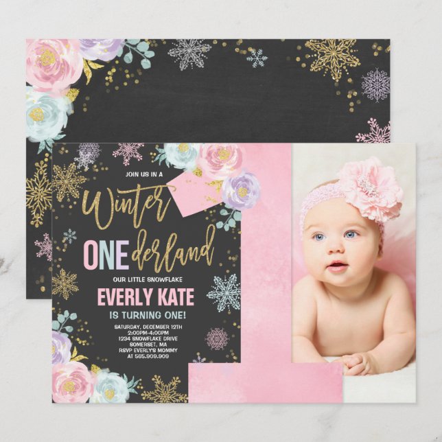 Invitación de invierno a un cumpleaños en un país (Anverso / Reverso)