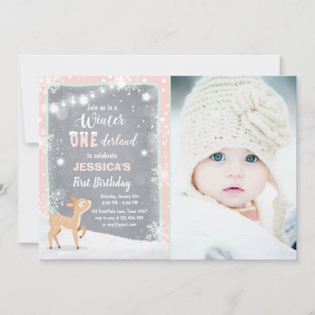 Invitación de invierno al cumpleaños de Onederland (Anverso)