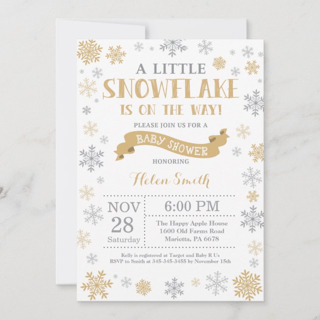Invitación de invierno Baby Shower copo de nieve d (Anverso)