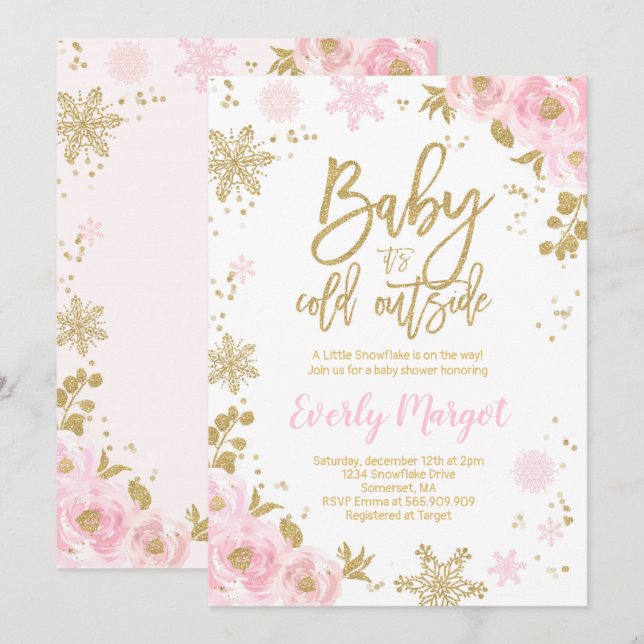 Invitación de invierno Baby Shower copo de nieve d (Anverso / Reverso)