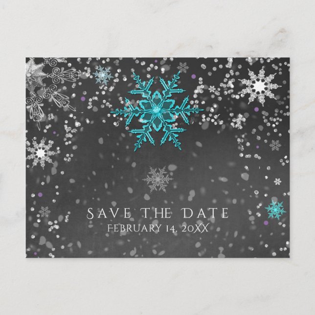 Invitación de invierno Chalk Teal & Purple Guardar (Anverso)