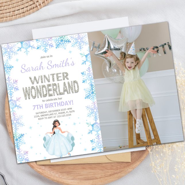 Invitación de invierno con copo de nieve con marav (Snow flake Winter Wonderland Invitation with photo)