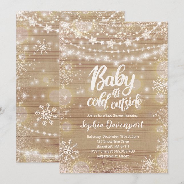 Invitación de invierno de Baby Shower género neutr (Anverso / Reverso)