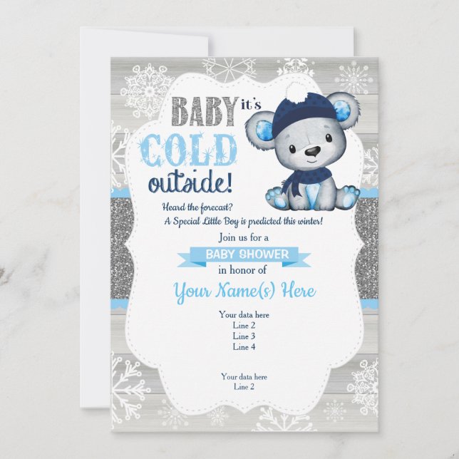 Invitación de invierno de Boy Bear para Boy Baby S (Anverso)