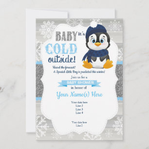 Invitación de invierno de Boy Penguin para Boy Bab