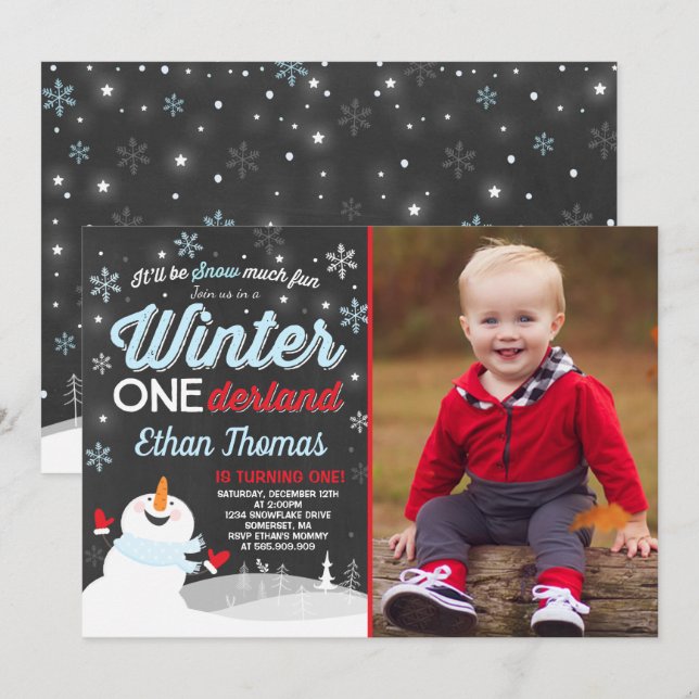 Invitación de invierno de cumpleaños de ONEderland (Anverso / Reverso)