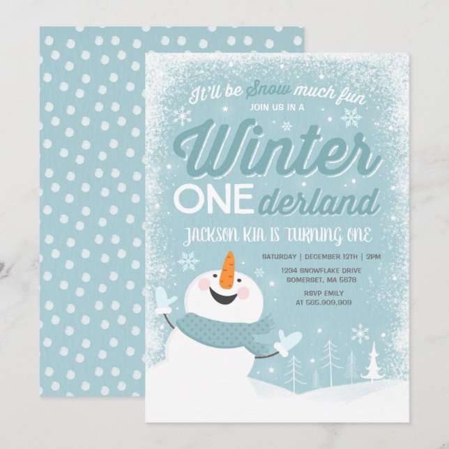 Invitación de invierno de cumpleaños de ONEderland (Anverso / Reverso)