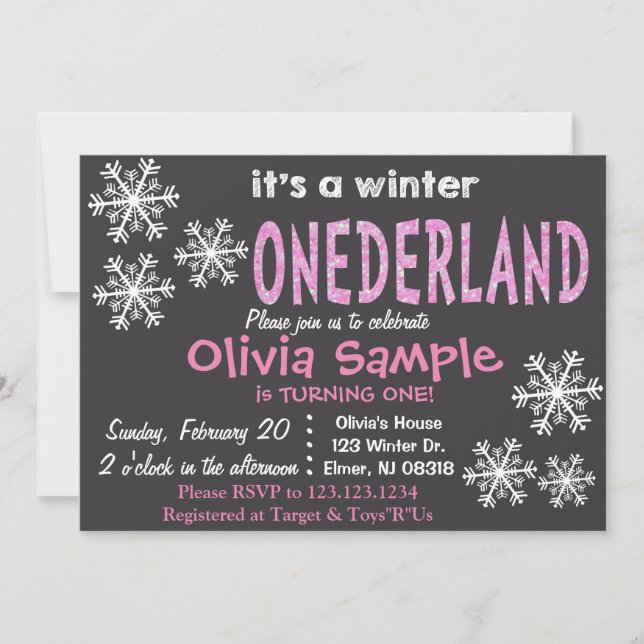Invitación de invierno de ONEderland. Pizarra. (Anverso)