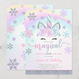 Invitación de invierno de unicornio Fiesta de invi