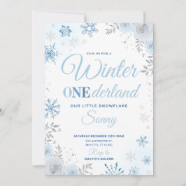 Invitación de invierno Onederland Blue Snowflake 1