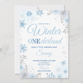 Invitación de invierno Onederland Blue Snowflake 1