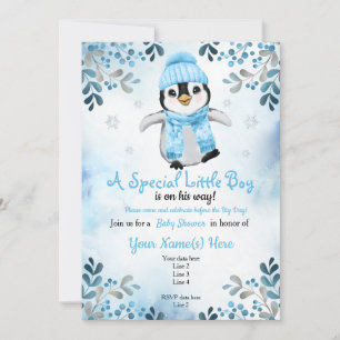 Invitación de invierno Penguin Shower Nieve azul
