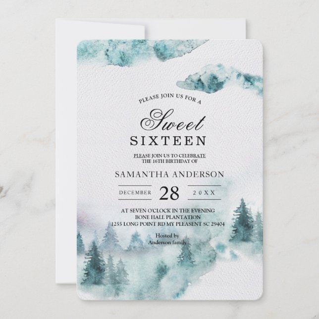 Invitación de invierno simple y moderna de árboles (Anverso)