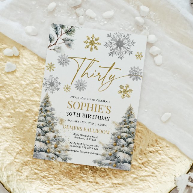 Invitación de invierno Treinta cumpleaños oro y pl (Subido por el creador)
