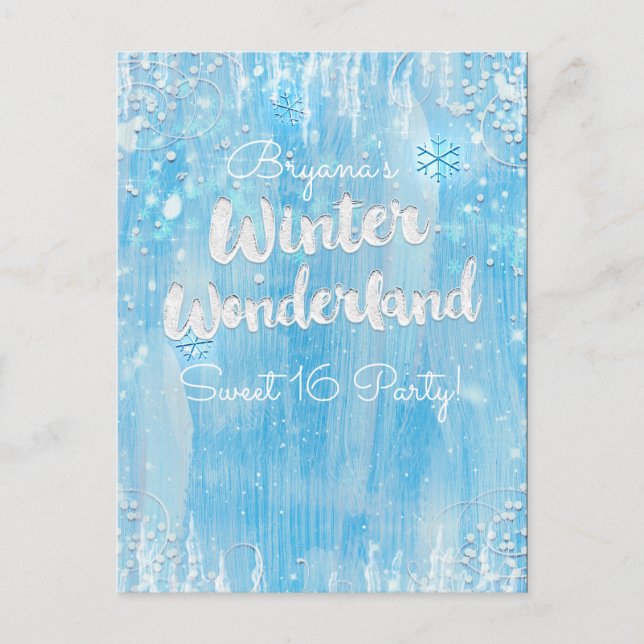 Invitación de invierno Wonderland Frozen Blue Save (Anverso)
