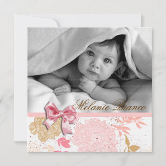 Invitación de invitación a bebé Bow blanco rosado