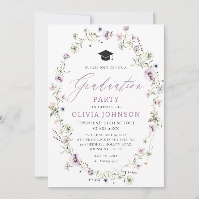 Invitación de invitación a graduación de flores si (Anverso)