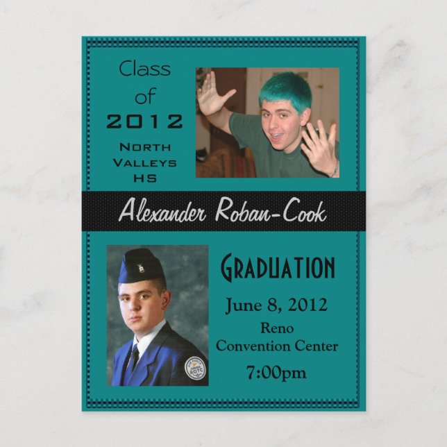 Invitación de invitación a graduación verde azulad (Anverso)