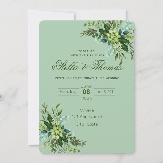 Invitación de invitación a la boda verde esmeralda (Anverso)