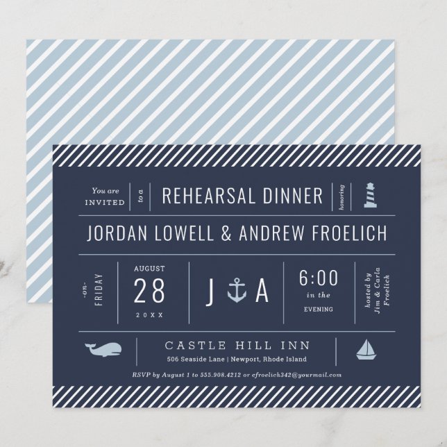 Invitación de invitación a la cena de ensayo náuti (Anverso / Reverso)
