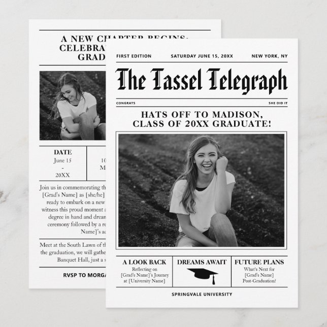 Invitación de invitación a tarjeta de graduación d (Anverso / Reverso)