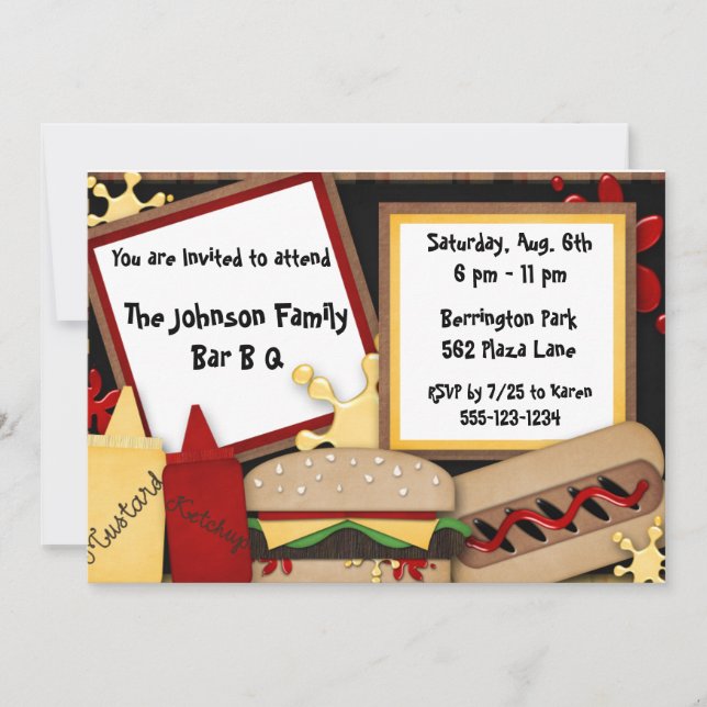 Invitación de invitaciones para fiestas de picnic  (Anverso)