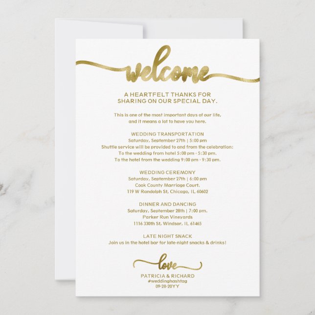 Invitación de Itinerario de Boda con Caligrafía Ch (Anverso)